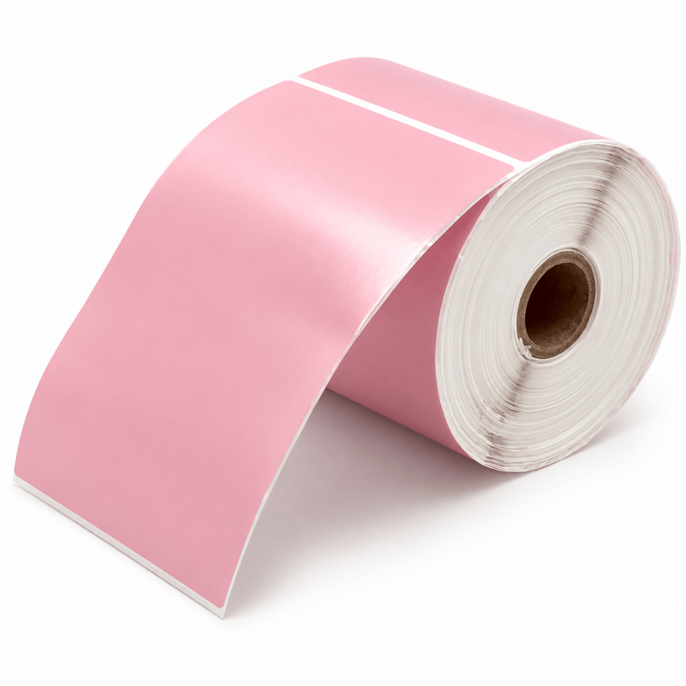 (แพ็ค 2 ม้วน) กระดาษสติ๊กเกอร์ความร้อน EASYPRINT ขนาด 100X150 แบบม้วน พื้นชมพู จำนวน 350 ดวง_0